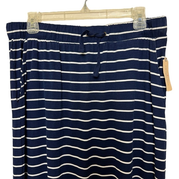 NWT St. John's Bay Blue White Stripe Knit Midi Skirt Drawstring Side Slits Sz L - Picture 2 of 11